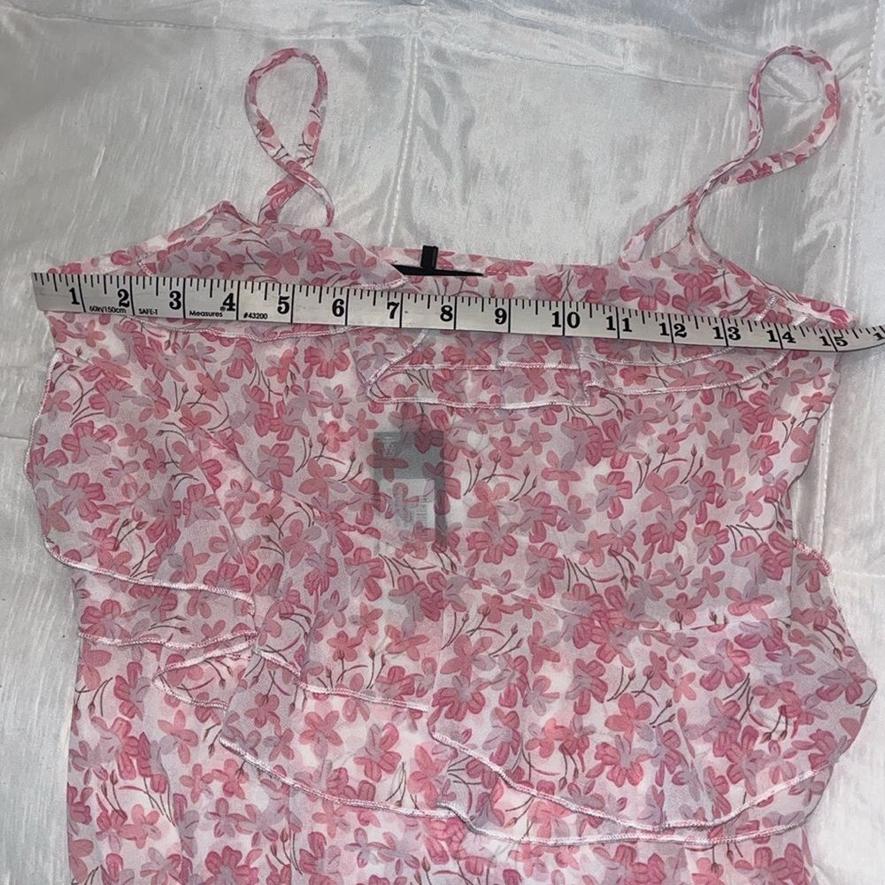 PrettyLittleThing Pink Floral Chiffon Maxi Dress | Size 2 | Sheer Frill Detail - Picture 8 of 9